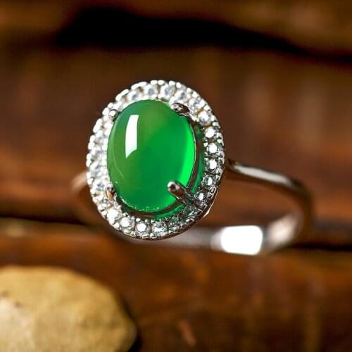 Drop Shipping Womens Green Ring Nautral Aagte Chalcedony Sliver S925 Ring Gift for Womens Fashion Jewelry