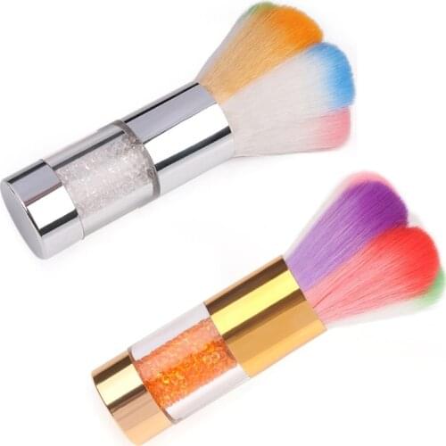 Rainbow Colorful Petals Nail Art Cleaning Brush Acrylic Powder Dust Remover with Rhinestone Metal Handle Manicure Tools