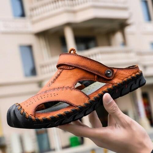 Summer Mens Soft Leather Sandals Classic Men Slippers Walking Beach Outdoor Genuine Leather Sandals Big Size Sandalias Hombre
