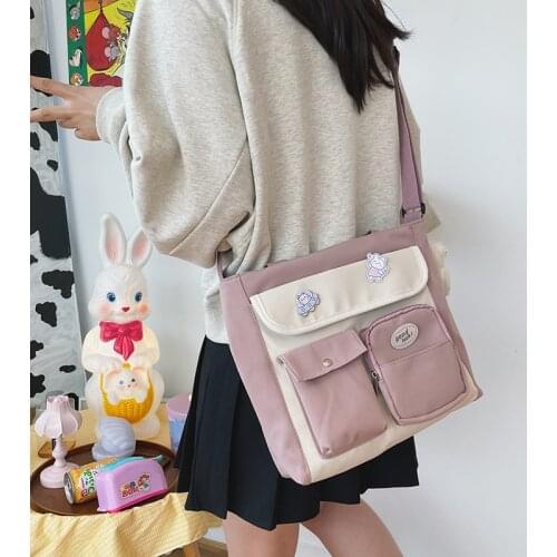 Preppy Style Student Book Shoulder Bags for Women Cute Casual Canvas Crossbody Handbag Purse Large Capacity Messenger Bag Pack