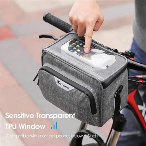 WEST BIKING Bicycle Handlebar Bag Bike Front Tube Bicycle Touch Screen Phone Bag 6.5" Phone Handlebar Bag Camera Shoulder Bags