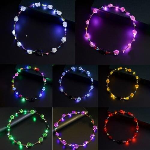 Women Girls LED Light Up Flower Headband Flashing Glow Crown Party Hair Wreath