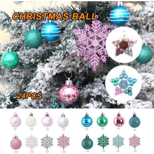 24pcs Christmas Tree Hanging Decoration Ball Snowfake Baubles Pendant Xmas Party Ornament Wedding Home Decor 3
