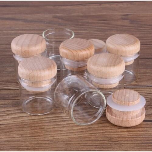 5pcs 10ml 30*30mm Mini Glass Bottles Glass Jars with Solid Wood Caps Spice Jars Glass Vials Glass vessels Potion Bottles