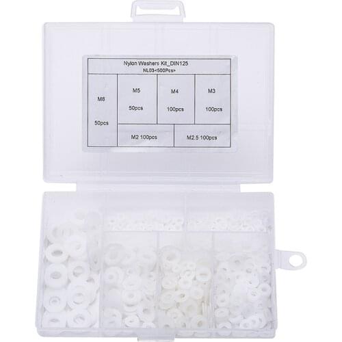 500Pcs one box M2 M2.5 M3 M4 M5 M6 Black or White Plastic Nylon Washer Plated Flat Spacer Washer Seals Gasket Ring Kit