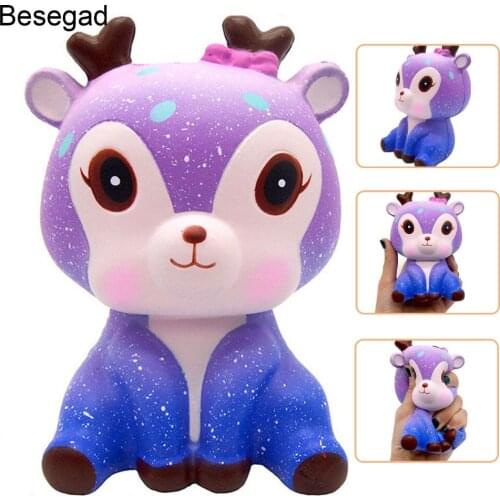 Besegad Big Jumbo Cute Kawaii Deer Squishy Squeeze Squishi Squshy Toy Slow Rising for Adults Relieves Stress Anxiety Decoration