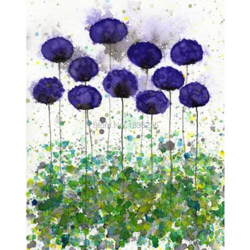 Handmade decorative pictures for living room dark purple flowers wall art oil painting on canvas oil painting for kids room