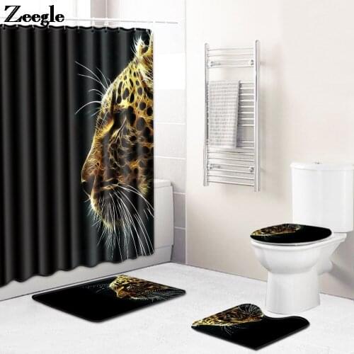 Home Decor Bath Mat and Waterproof Shower Curtain Set Bathroom Bath Mat Set Toilet Carpet Rug Shower Room Anti-slip Floor Pad