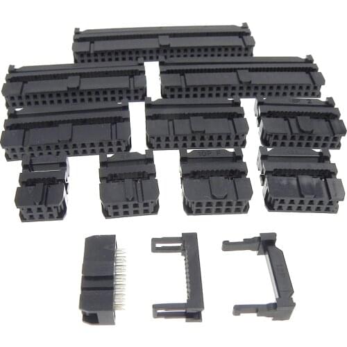 Female IDC Socket Pin Dual Row Pitch 2.54mm 6 8 10 12 14 16 20 26 30 34 40 50 64 pin Ribbon Cable IDC Connector Black / Grey