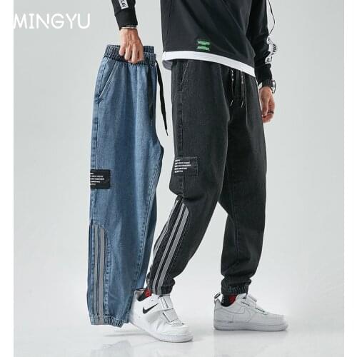 Autumn Mens Jeans Loose Shank mouth Casual Denim Pants Men Stripe Streetwear Korean Hip Hop Trousers Large size 4 5 6 7 8XL