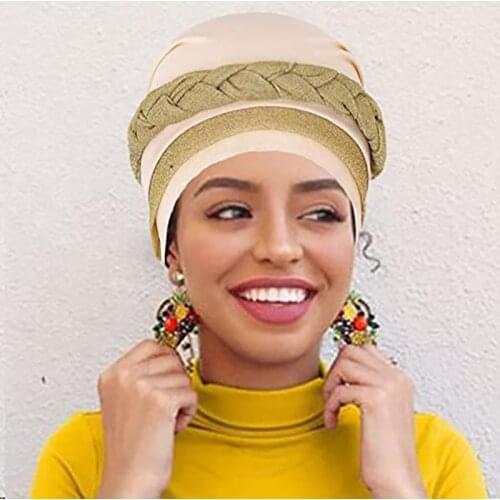 Stretch African Headwear Fashion Muslim Turban Bonnet Ready To Wear Hijab Cap Soft Elastic Pre-Tied Braid Head Scarf for Girl