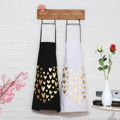 Fashion Bronzing Cotton Apron Women Adult Bibs Home Cooking Baking Coffee Shop Cleaning Aprons Kitchen Accessories
