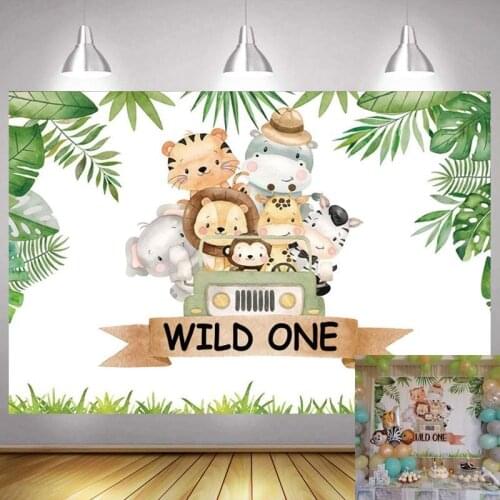 Wild One Photo Backdrop Jungle Animal Safari Baby Shower Happy Birthday Party Decoration Girls Boy Photography Background Banner