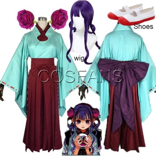 Jibaku Shounen Hanako Kun Toilet-Bound Hanako-kun Akane Aoi Cosplay Costume Japanese Kimono Uniforms Halloween Wig shoe Headwear