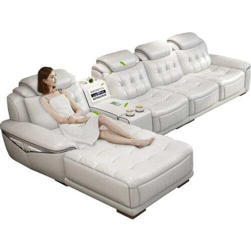 Living room Sofa set диван мебель кровать muebles de sala L shape real genuine leather sofa air cleaner bluetooth speaker Nordic