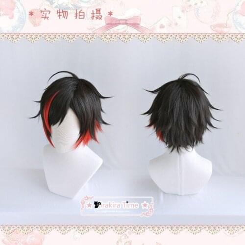 Ensemble Stars ES Nagumo Tetora Black Red Short Heat Resistant Synthetic Hair Carnival Halloween Party Cosplay + Free Wig Cap