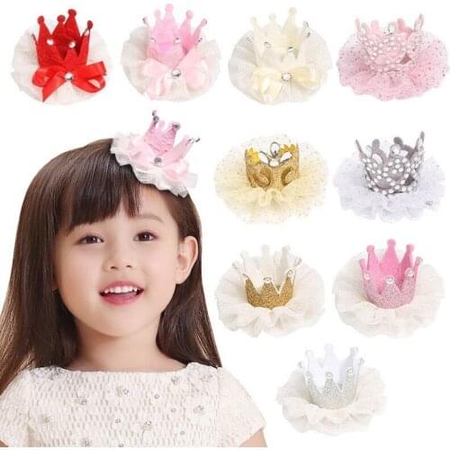 MAYA STEPAN 1 Pieces Baby Girl 3D Crown Lace Mesh Infant Hair Accessory Newborn Headwear Tiara Gift Toddlers Clips Hairpins