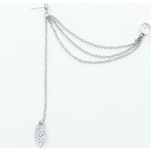 Chain Linked Metallic Dangle Leaf Clip & piercing Stud Ear Wrap Golden Silver Plated Clip Earrings for Women