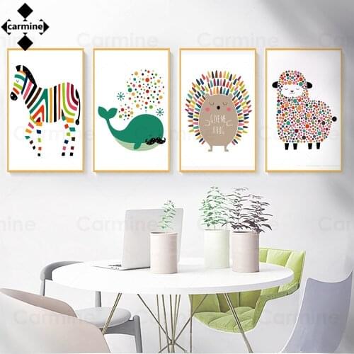 Cute Cartoon Animals Canvas Paintings Wall Decor Nordic Dolphin Hedgehog Sheep Print Pictures for Kids Home Kindergarten Decor