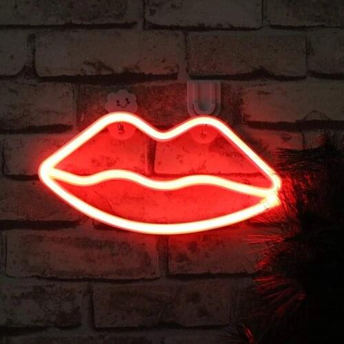 Neon Light Pink Red Lips LED Neon Sign USB / Battery Powered Home Wedding Party Valentines Day Wall Hanging Decor Neon
