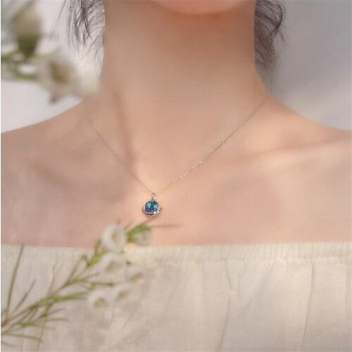 New Gradient Blue Green Earth Color Dreamy Cute Planet 925 Sterling Silver Jewelry Lover Gift Clavicle Chain Necklaces H547