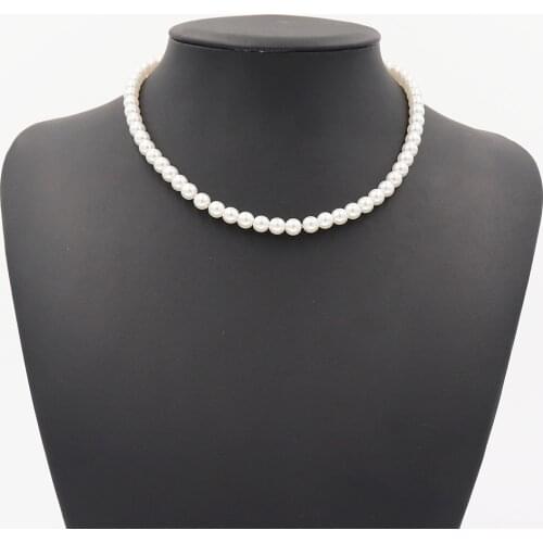 Elegant White Imitation Pearl Choker Necklace Wedding Gift For Women Charm Fashion Jewelry Stainless Steel Chain Necklaces