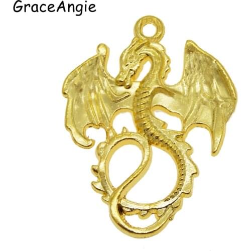 10pcs Gold Alloy Flying Dragon Charms Necklace Pendant Man Punk Bracelet Accessories DIY Jewelry Making 34*26*2mm Keychain