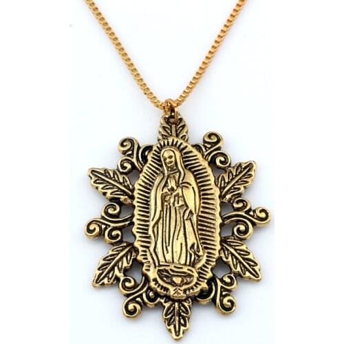 10pcs Retro Our Lady OF The Holy Scapular Medal Charm Pendant Necklaces 23.6inches 50X37mm Pendant Antique Gold A-551d