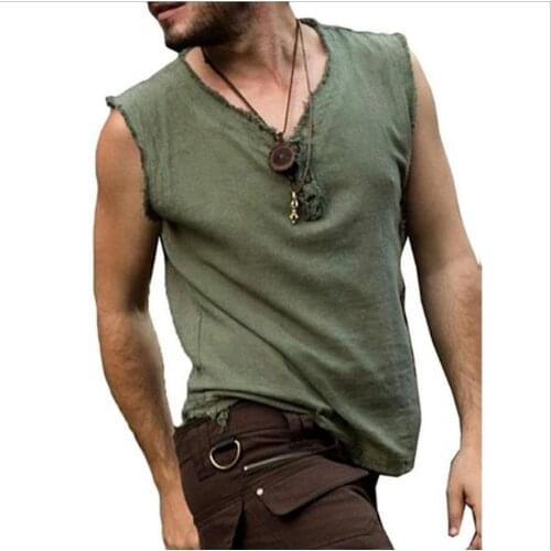 Adult Men Medieval Renaissance Shirt Pirate tunic top Larp Viking Costume Sleeveless peasants Shirt Middle Age Cosplay Top 5XL