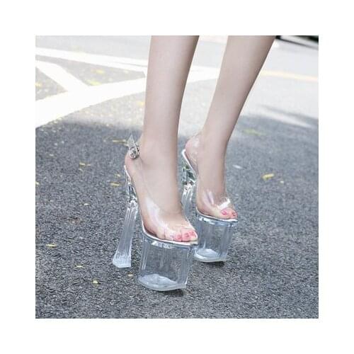 Women Shoes PVC Platform Elegant 2020 HOT Sandals Party Shoes Women Clear Sandals High Heel 18CM Transparent Model Catwalk Shoes