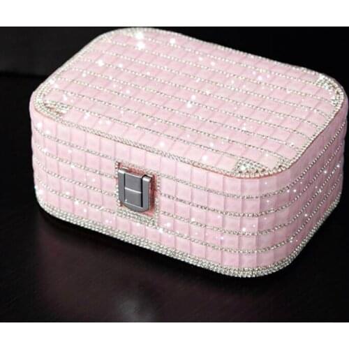 Sparkling Full Diamond Jewerly Box Cosmetic Organizer Earrings Necklace Ring Storage Box Bling Rhinestone Bead Storage Container