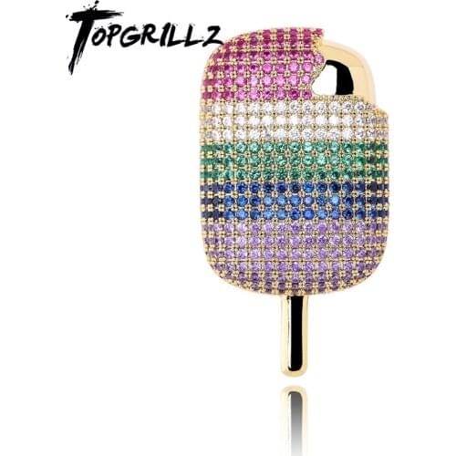 TOPGRILLZ New Iced Out Ice Cream Pendant Micro Pave Multicolor Cubic Zirconia Pendant Hip Hop Rock Fashion Jewelry For Gift Men