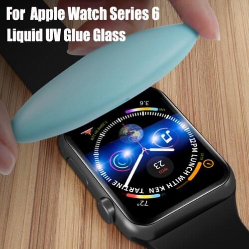 UV Screen Protector For Apple Watch Series 6 5 4 3 2 Tempered Glass Full Cover For Iwatch 42 38 40 44 MM With Light AND UV Glue