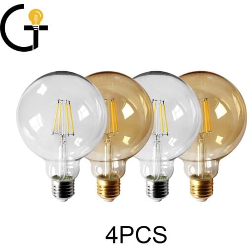 4pcs/lot Retro Edison Filament Bulb G95 E27 6W Bombillas 220V-240V Vintage Lamp 2500K Gold Glass Bulb Home Decoration