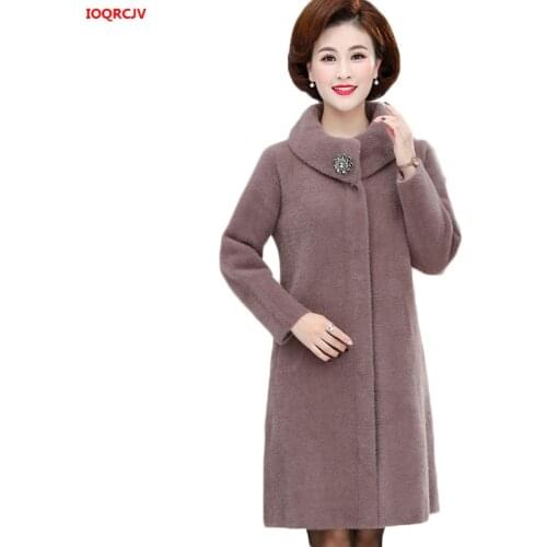 Plus Size 6XL Middle Aged Women Long Winter Jacket High Quality Faux Mink Cashmere Sweater Cardigans Coat Lady Warm Knit Outwear