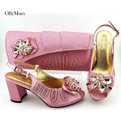 New Fashion Pink Color Ladies Shoes And Evening Bag Set Italy Style High Heels Shoes And Bag Set For Party Large Size 38-43