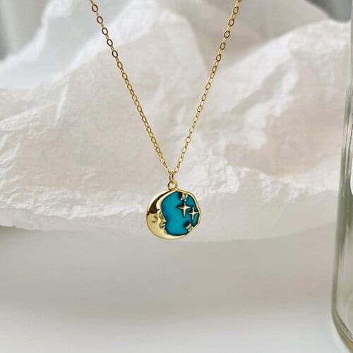 Silvology 925 Sterling Silver Zircon Enamel Star Moon Necklace Original Design Cute Pendant Necklace for Women Birthday Jewelry