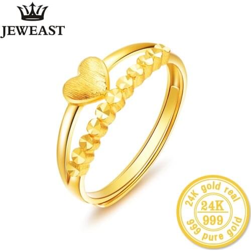 HMSS 24K Gold Ring Real Pure Solid Au999 Yellow Gold Love Row Circle Ring Female Ring Gift As Girlfriend Exquisite Jewelry
