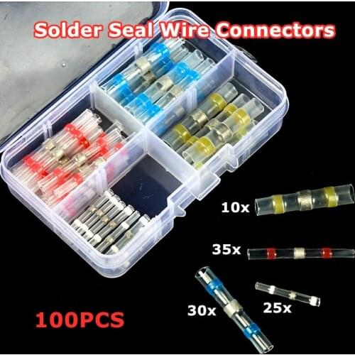 100PCS 4size Mixed Heat Shrink Connect Terminals Waterproof Solder Sleeve Tube Electrical Wire Insulated Butt Connectors Kit