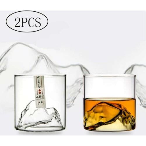 2Pcs Japanese Whiskty Glass Creative Mountain Design Heat-resistant Glass Cup Brandy Vodka Wine Glass Home Bar Drinkware 200ml