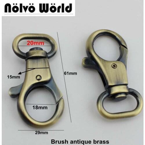20pcs 20mm brush antique brass metal trigger big snap hook swivel clasp hooks hardware for DIY handbags purses