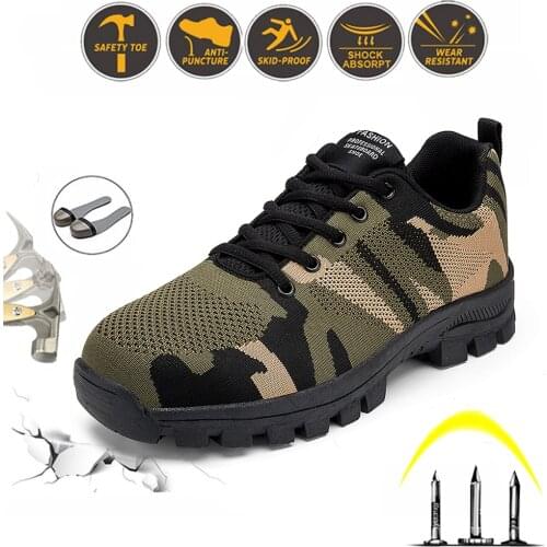 2021 Camo Safety Steel Toe Shoes Men Indestructible Work Boots Mens Workers Anti-smash Safety Sneakers Male Summer Breathable