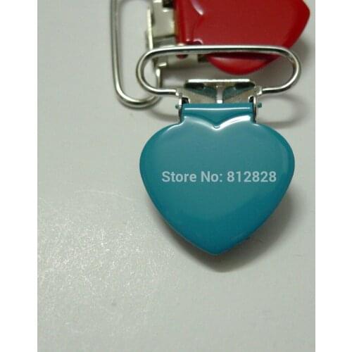 25pcs 1'' 25mm #MD14 Aqua Colored Enamel Heart Suspender Clips