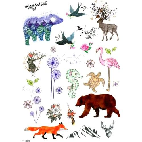 5pcs The Animals In The Forest Waterproof Temporary Tattoos Men fruits Tatouage Temporaire Femme Birds Henna Tatoo Sleeve