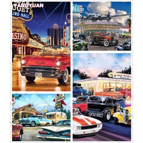 5D Diy Diamond Accessories Painting Retro Street Car Full Drill Diamond Embroidery Mosaic Cross Stitch Kit Picture Home Decor
