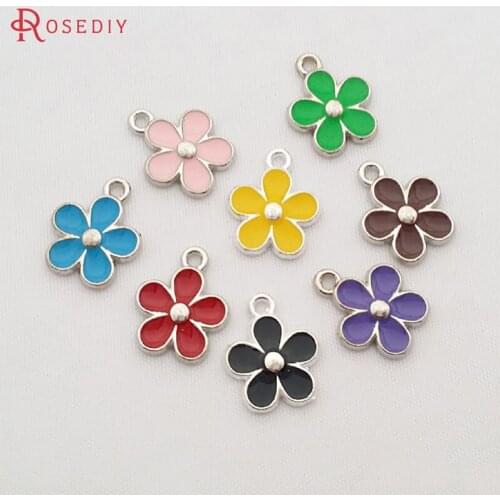 B159)10 pieces 15x12.5mm Random Mixed Color Zinc Alloy Oil Paintings Flower Charms Pendants Diy Jewelry Findings Accessories