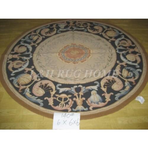 Free shipping 6'X6' Round French Aubusson Roses Wool Round Aubusson rug for round tables