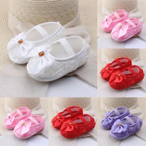 Newborn Girls Bowknot Soft Cotton Solid First Walkers Infant Baby Shoes Casual Prewalkers For Baby Girl Shoes Free Shipping