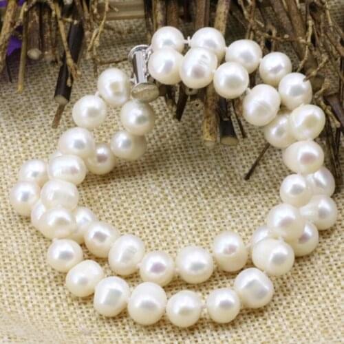 2 rows new fashion natural white 8-9mm nearround pearl beads strand beaded bracelets & bangle women charms jewelry 7.5inch B3178