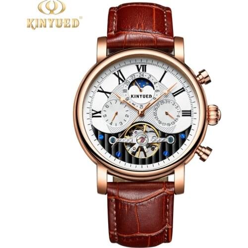 KINYUEDTop Brand Luxury Goldday moon phase setting Automatic Mechanical Business Waterproof Clocks Mens Watches Auto Date
